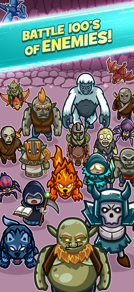 A wide variety of fantasy monsters and enemies in Merge Kingdoms Tower Defense