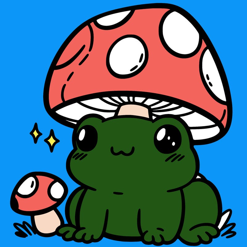a cute frog with a mushroom hat