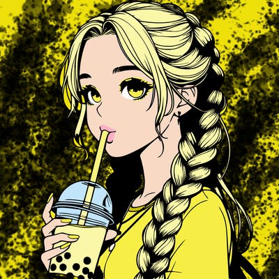 realistic girl with braided hair drinking boba
