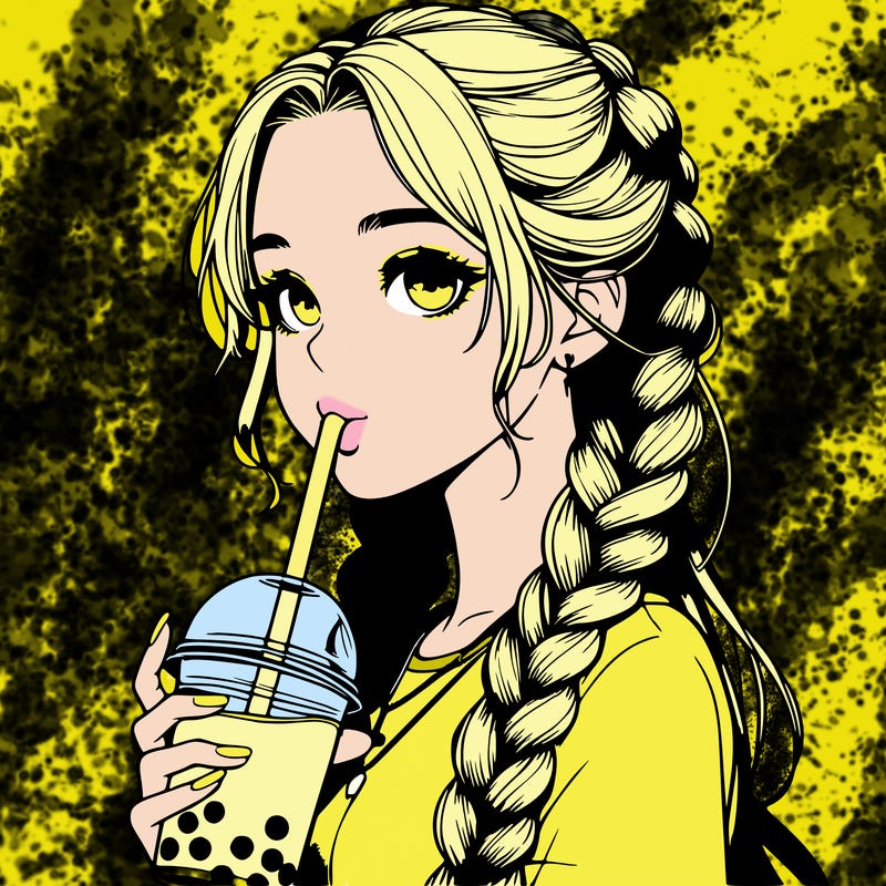 realistic girl with braided hair drinking boba
