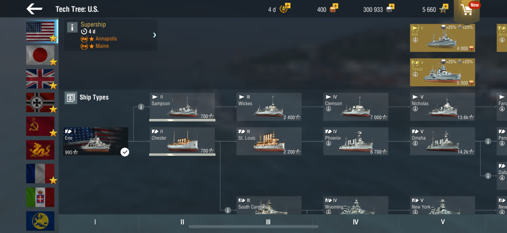 US Navy tech tree and ship progression in World of Warships Blitz