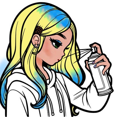 a realistic girl spray painting