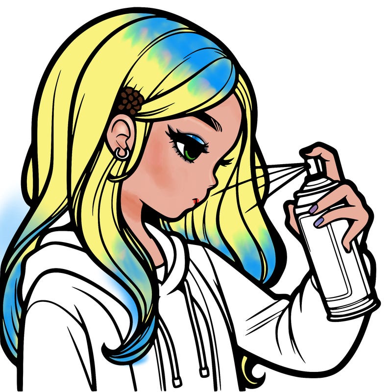 a realistic girl spray painting