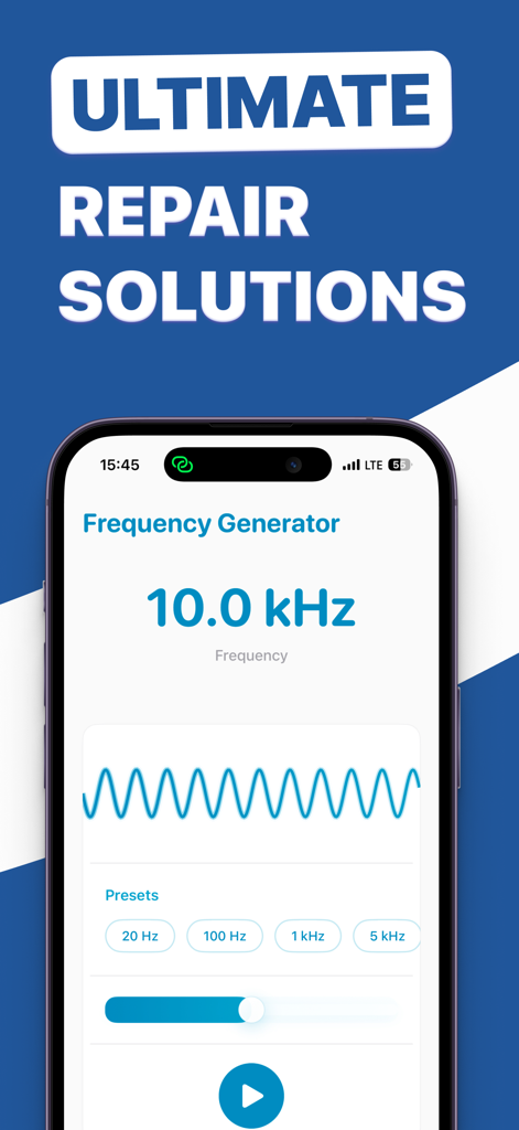 Water Cleaner: Liquid Remover - Frequency generator interface in the Water Cleaner app showing sound wave visualization and frequency presets.