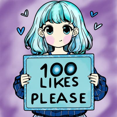 a girl holding a sign saying 100 likes please
