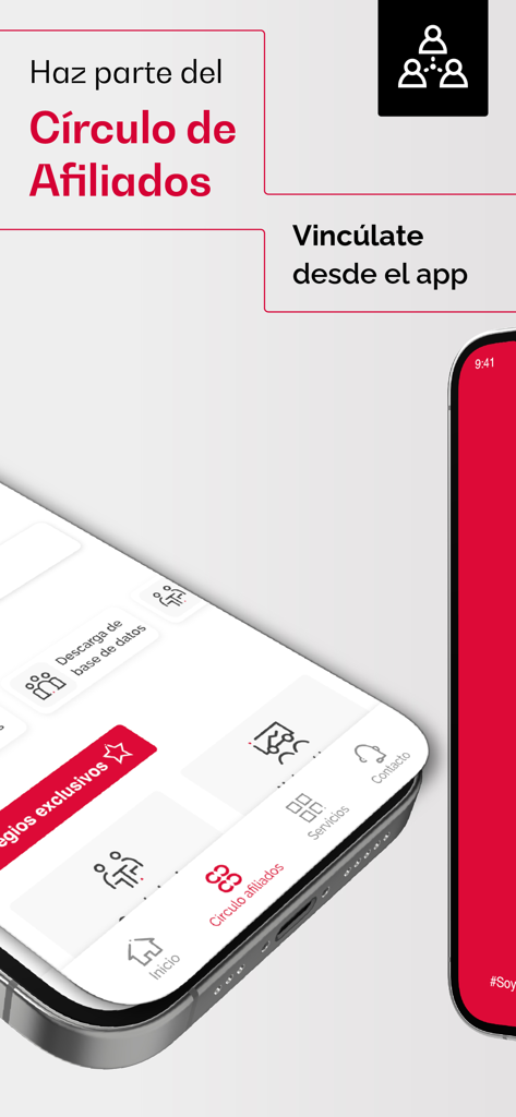 App Móvil CCB - Interfaz de la App Móvil CCB mostrando la opción para unirse al programa de membresía del Círculo de Afiliados