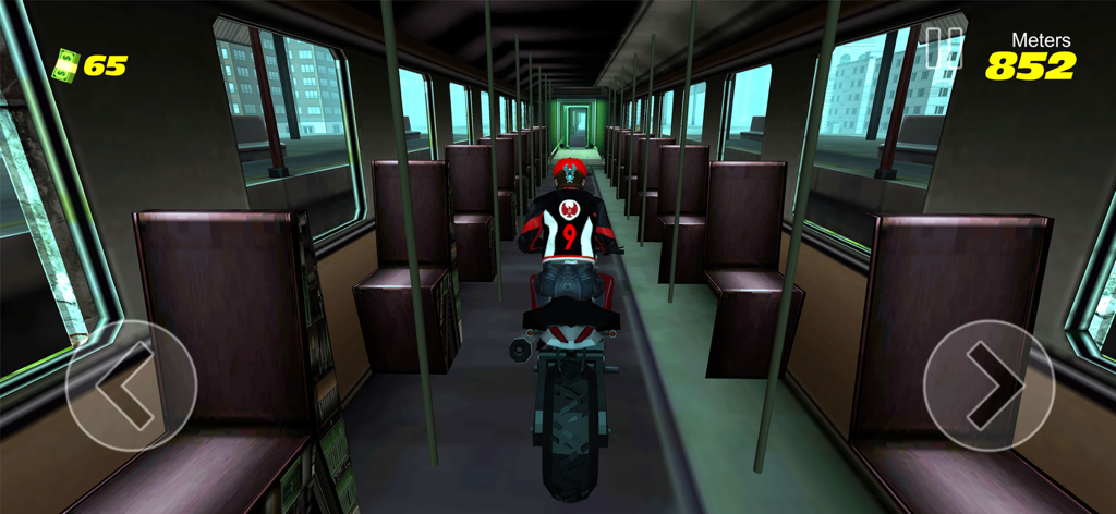 Subway Rider - Train Surfer 3D - Un motard conduisant dans l'allée d'un wagon de métro dans Subway Rider 3D