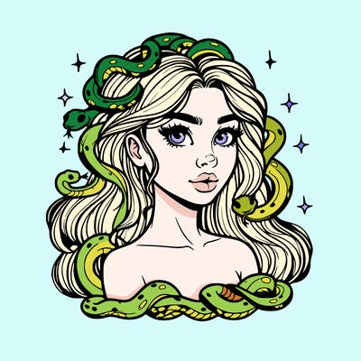 realistic girl with snakes as hair