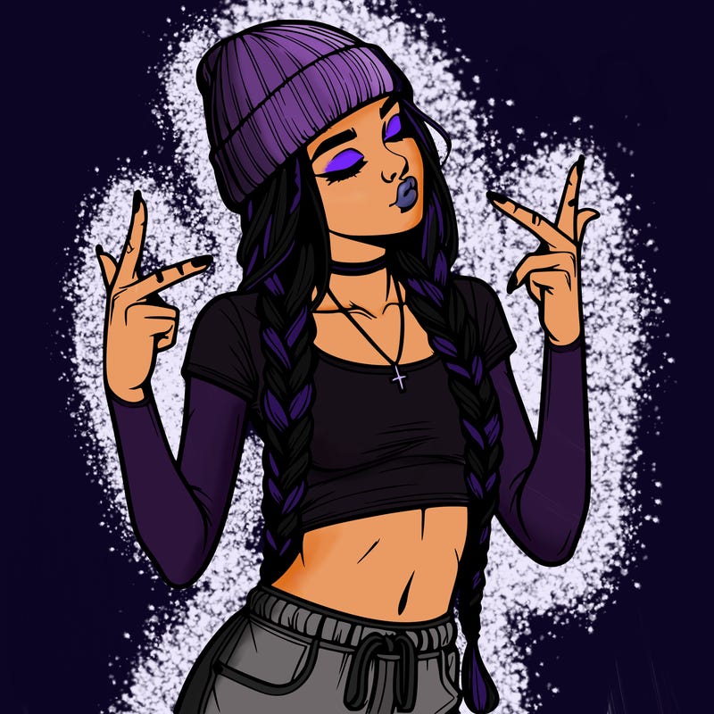 realistic teenage girl with braids and a beanie and crop top doing 🫶🏼