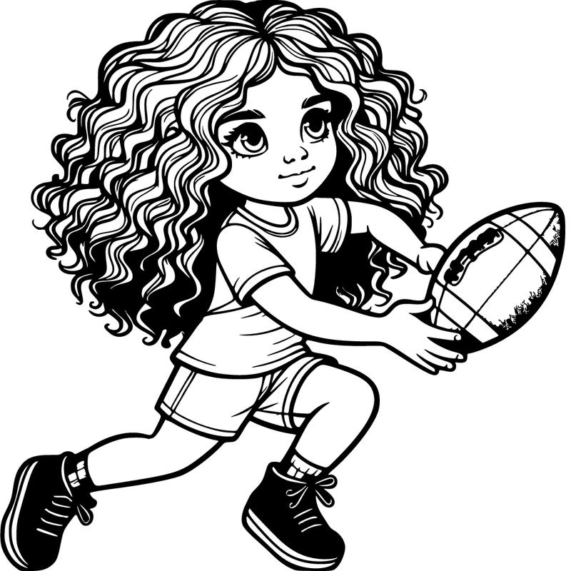 realistic girl playing football curly hair