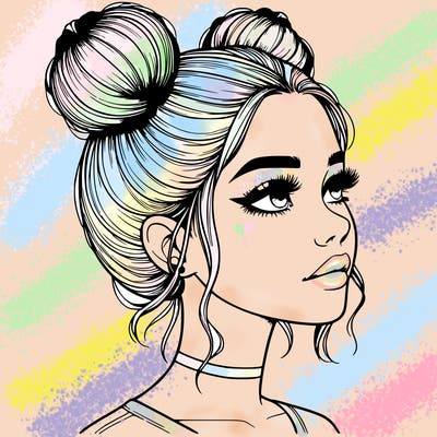 realistic girl with buns on the top of her head