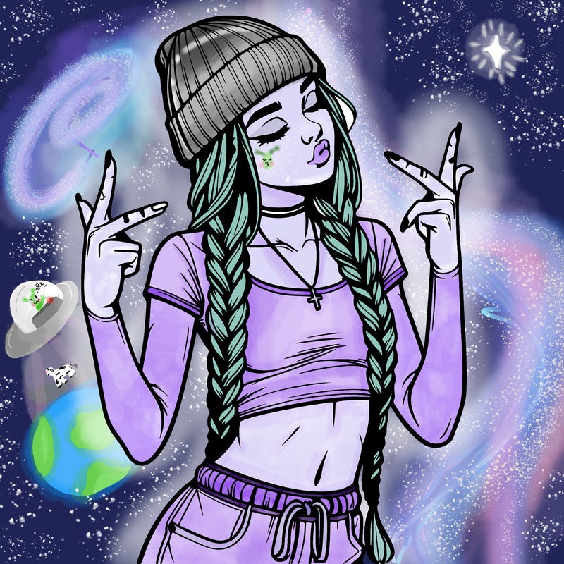 realistic teenage girl with braids and a beanie and crop top doing 🫶🏼