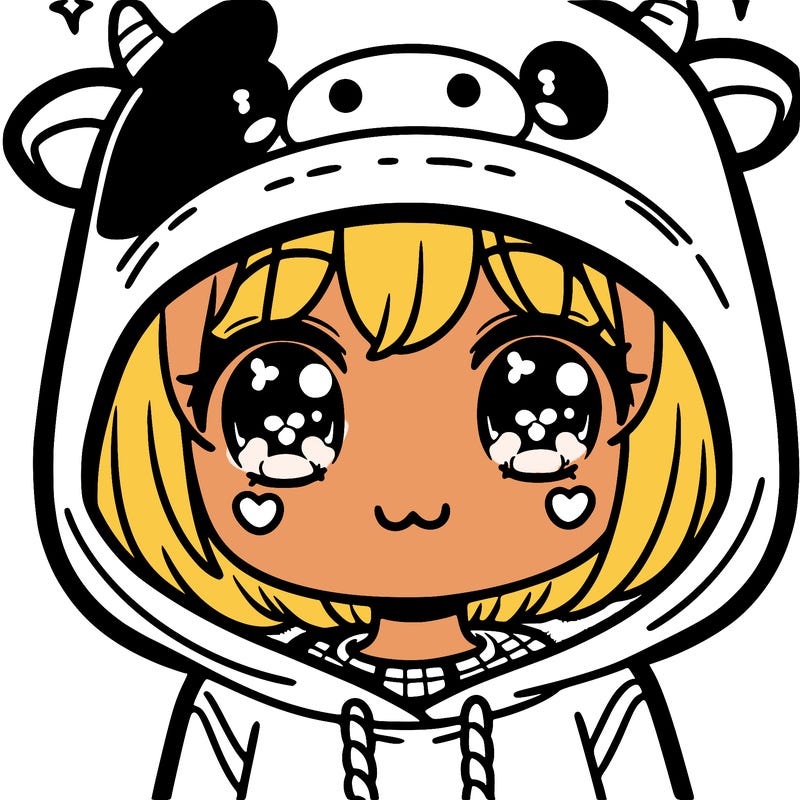 kawaii girl with cow hoodie