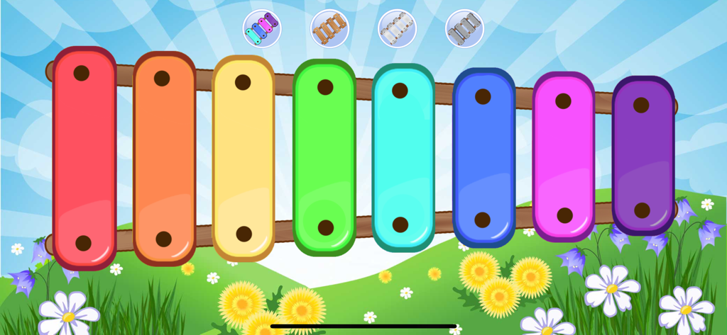 Eight note colorful xylophone for kids in a sunny meadow.