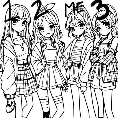 teen manga girls group of 4