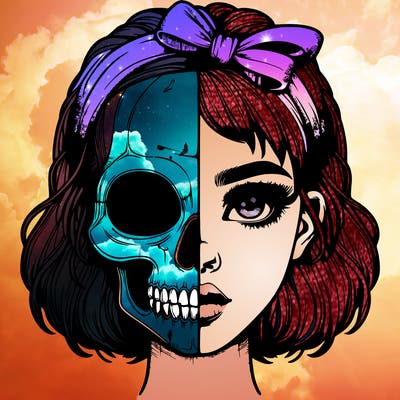 realistic girl with half skull mask