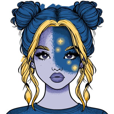 realistic girl with two buns in hair and lips