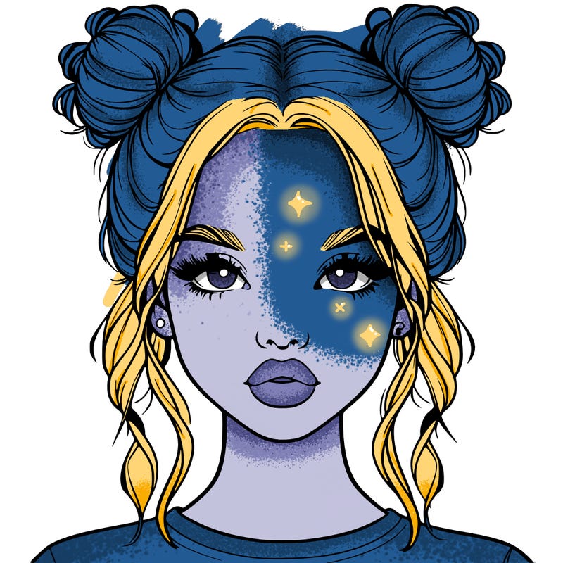 realistic girl with two buns in hair and lips