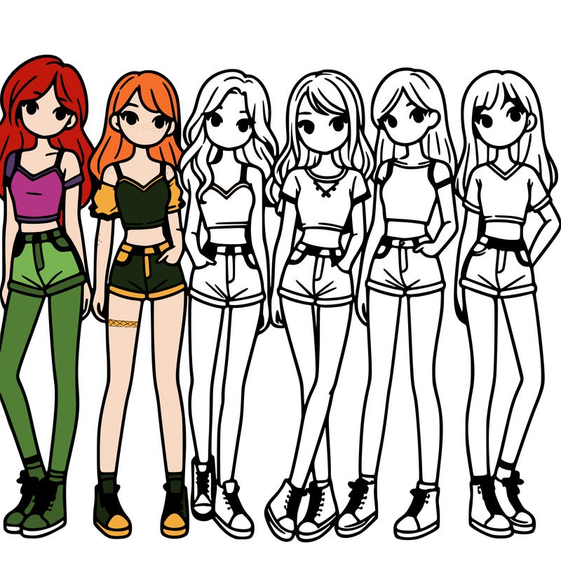 a group of girls wearing crop tops and shorts