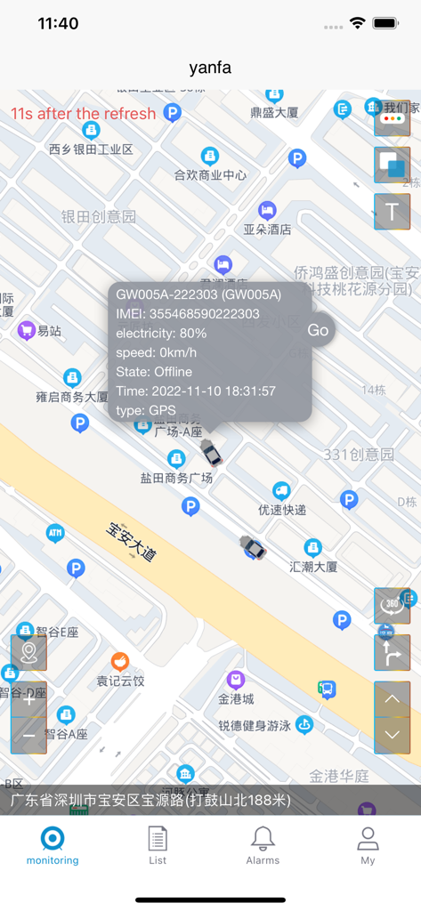 Echtzeit-Fahrzeugstandort- und Statusdetails auf der S-Make App-Karte.