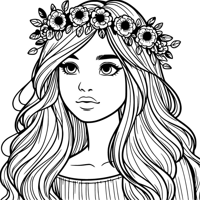 a realistic teen girl in a flower crown