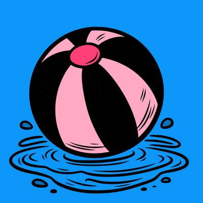 beach ball: a striped beach ball floating on water.