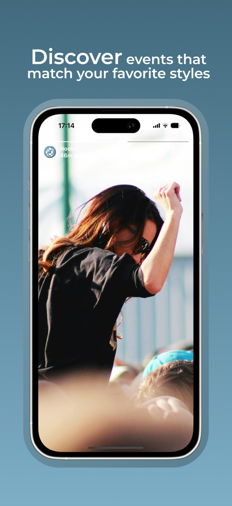 Nooba - Nooba app interface displaying real-time stories for event discovery