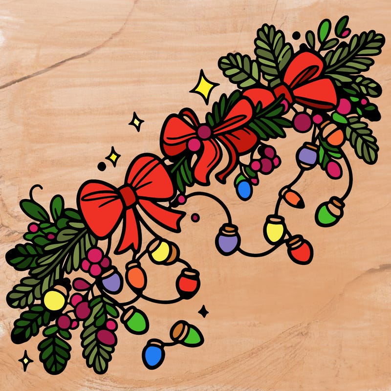christmas garland: decorated with lights and ribbons..simple vector art