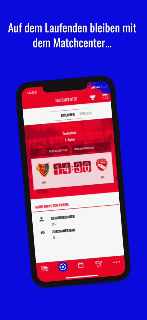 FC Basel 1893 - FC Basel 1893 app showing the Matchcenter screen with game information
