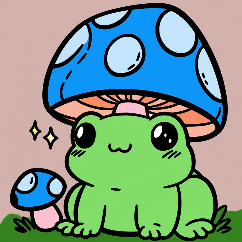 a cute frog with a mushroom hat