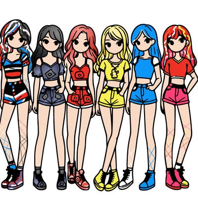 a group of girls wearing crop tops and shorts