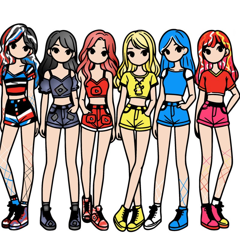 a group of girls wearing crop tops and shorts