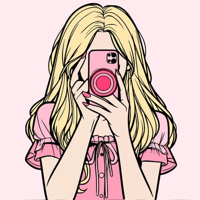 a realistic girl holding her phone taking pictures