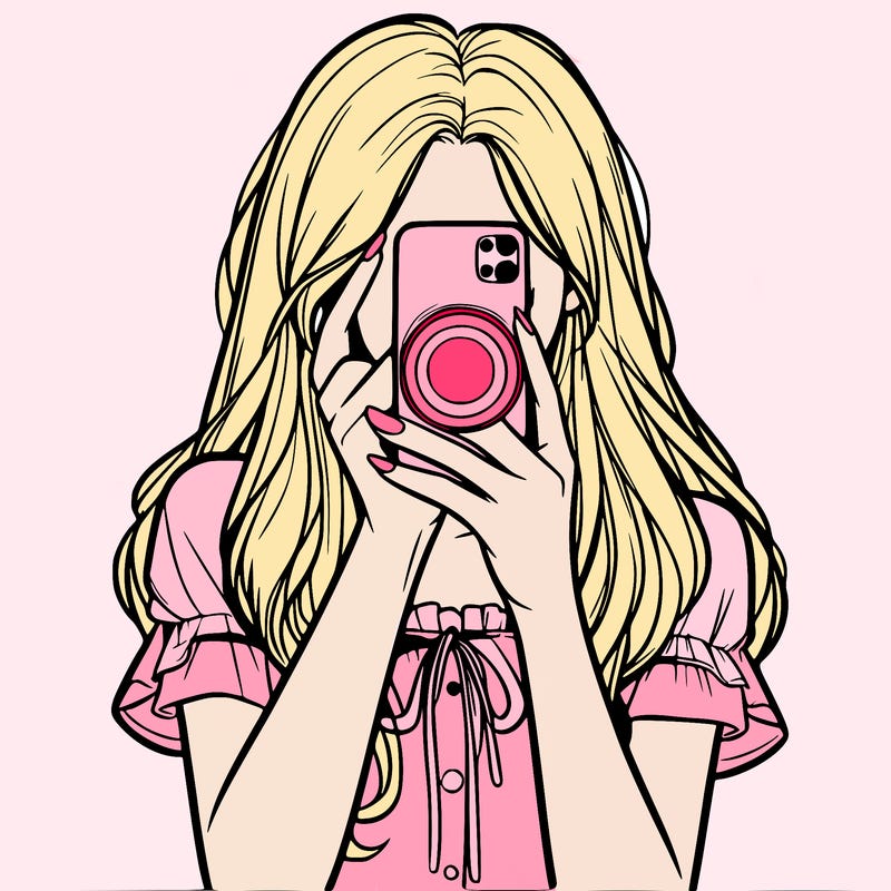 a realistic girl holding her phone taking pictures