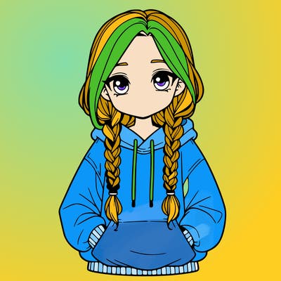 a realistic girl with a oversized hoodie and she has braids
