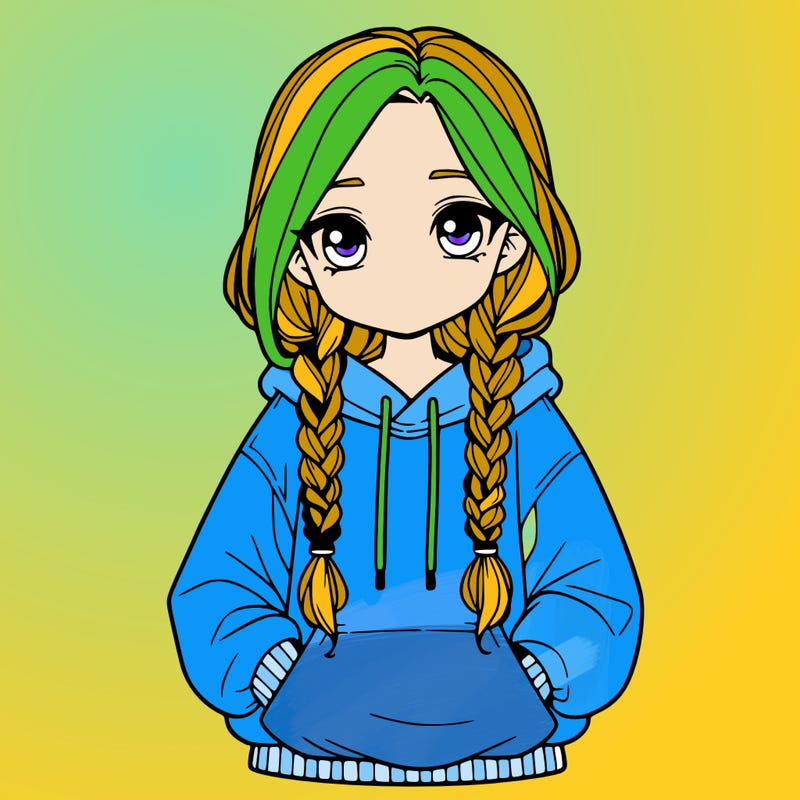 a realistic girl with a oversized hoodie and she has braids