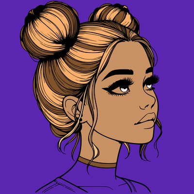 realistic girl with buns on the top of her head