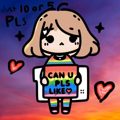 cute girl with sign saying can u pls like
