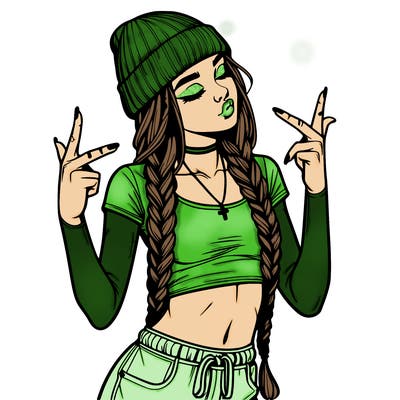 realistic teenage girl with braids and a beanie and crop top doing 🫶🏼