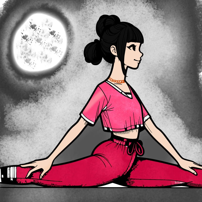 a realistic girl in yoga outfit doing splits