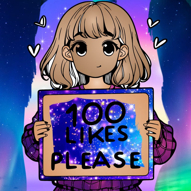 a girl holding a sign saying 100 likes please