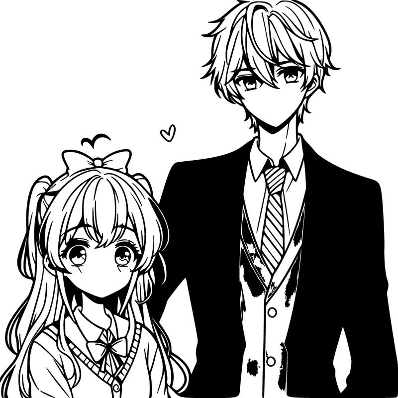 cute anime girl with handsome tall anime boy