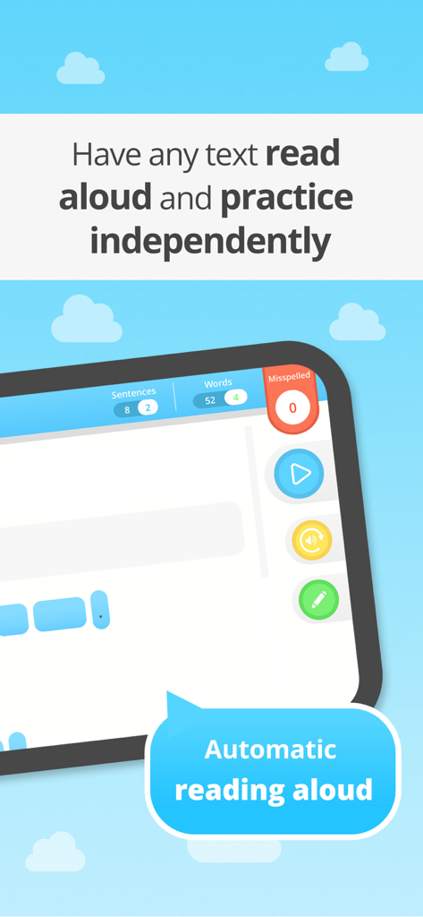 Automatic reading aloud feature for independent spelling practice on a tablet screen