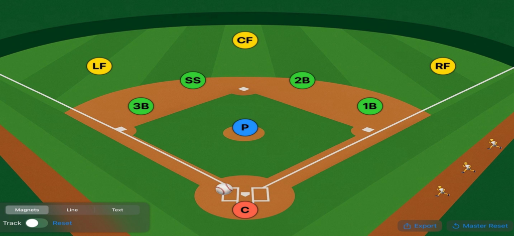 Baseball Board - フィールド上の守備選手のポジションを示すデジタル野球戦略ボード