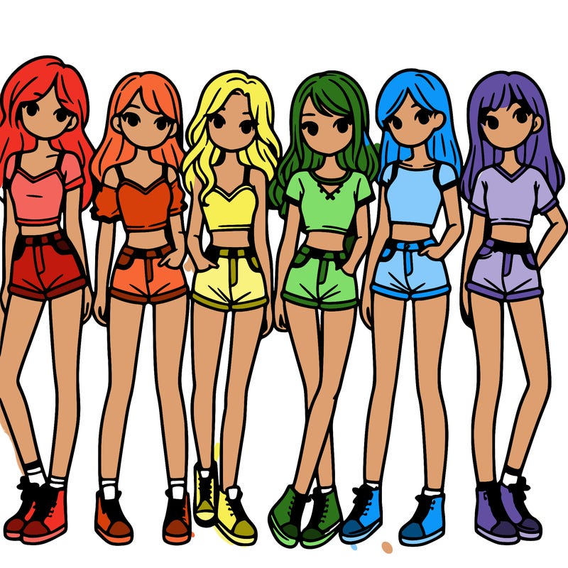 a group of girls wearing crop tops and shorts
