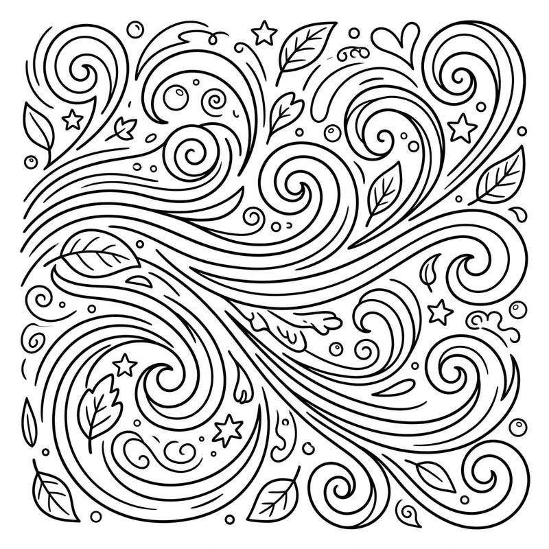 Capture the playful energy of the wind with this delightful coloring page, perfect for young artists. Swirling lines, falling leaves, and charming details await your child's vibrant colors.