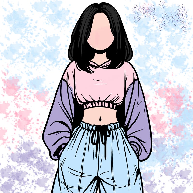 realistic girl faceless with baggy pants and a crop top