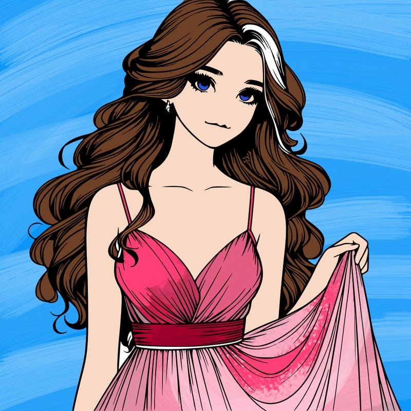 realistic girl in flowy silky prom dress