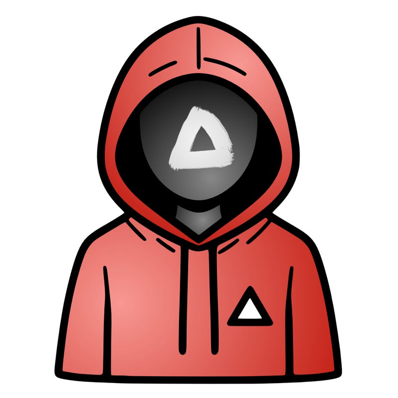 a person with non face waering a hoodie with a small triangle symbol