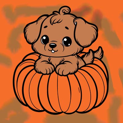 cute little puppy in a pumpkin